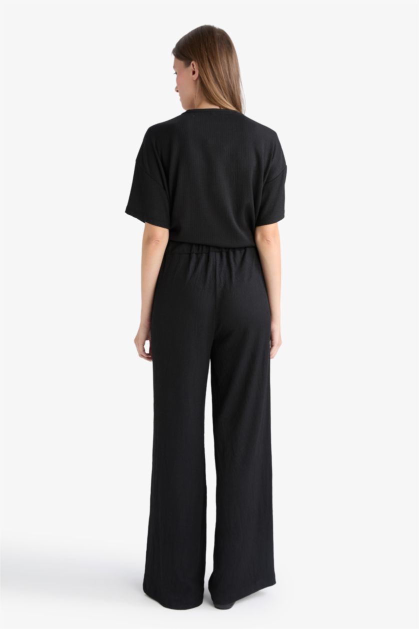 حريمي أسود بنطلون منسوج قصة مستقيمة برجل عادية