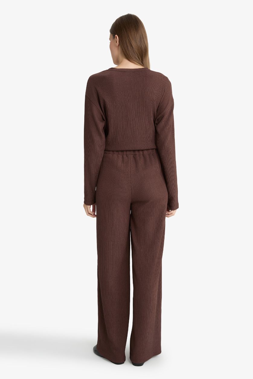 حريمي بني بنطلون منسوج قصة مستقيمة برجل عادية