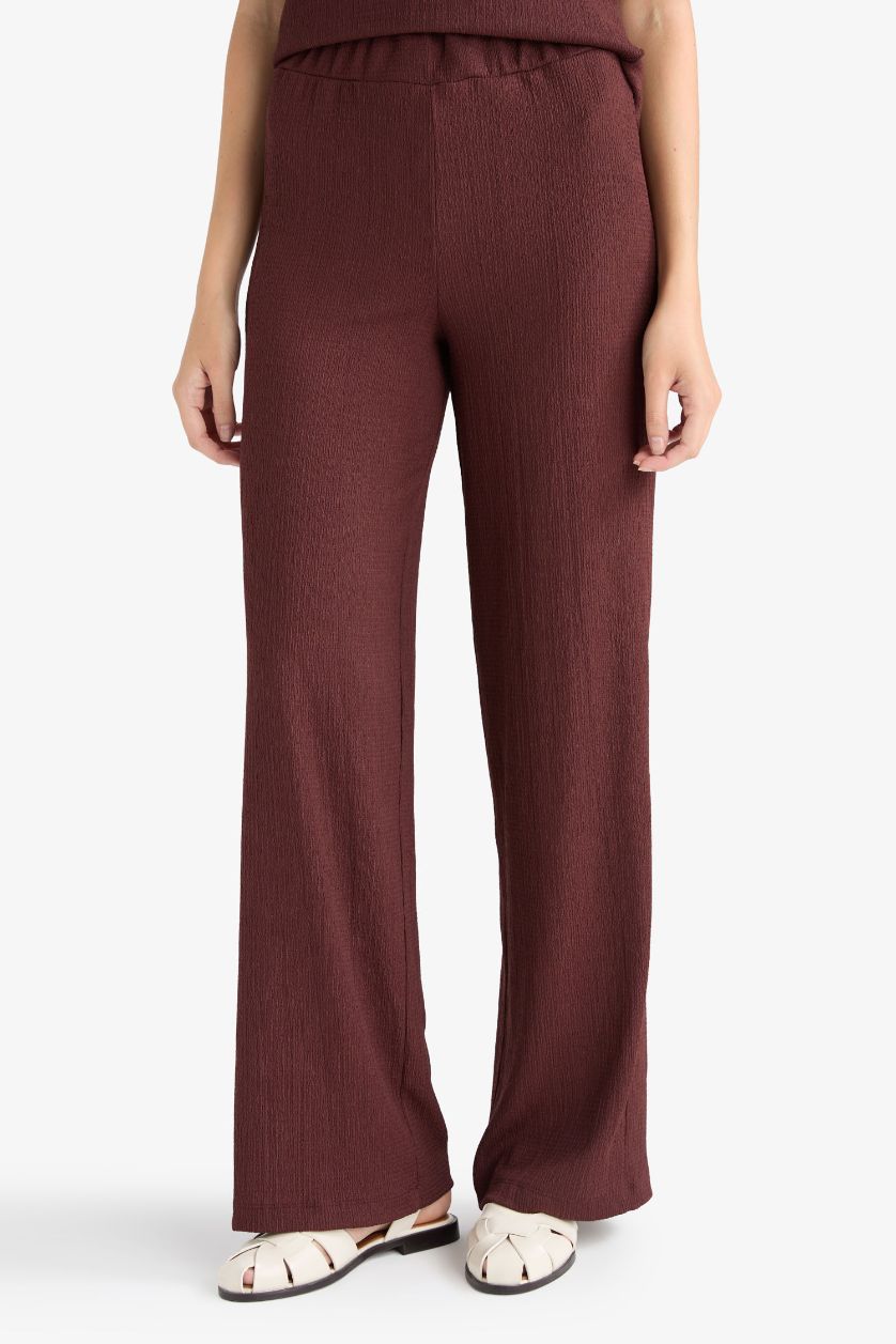 Kadın Kahve Straıght Fıt Düz Paça Bürümcük Pantolon