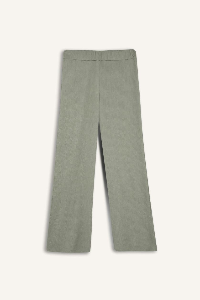 FEMME Vert Clair Pantalon plissé large à taille élastique