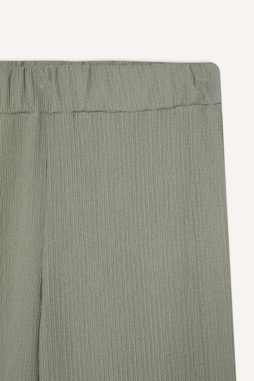 FEMME Vert Clair Pantalon plissé large à taille élastique