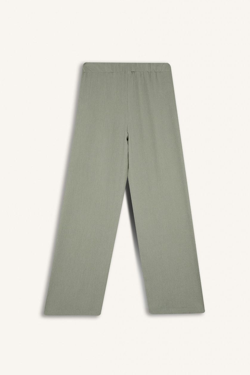 FEMME Vert Clair Pantalon plissé large à taille élastique