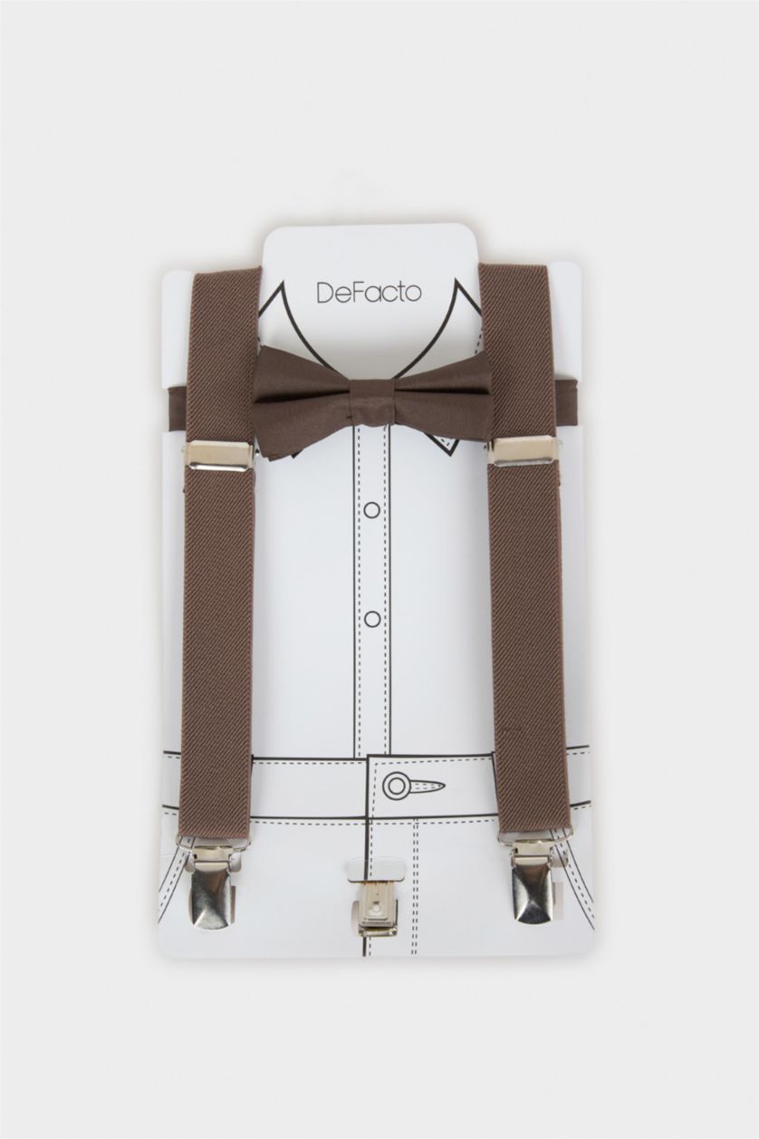 Erkek Çocuk - Genç Erkek Vizon Pamuklu Papyon Pantolon Askısı 2'li Erkek Çocuk