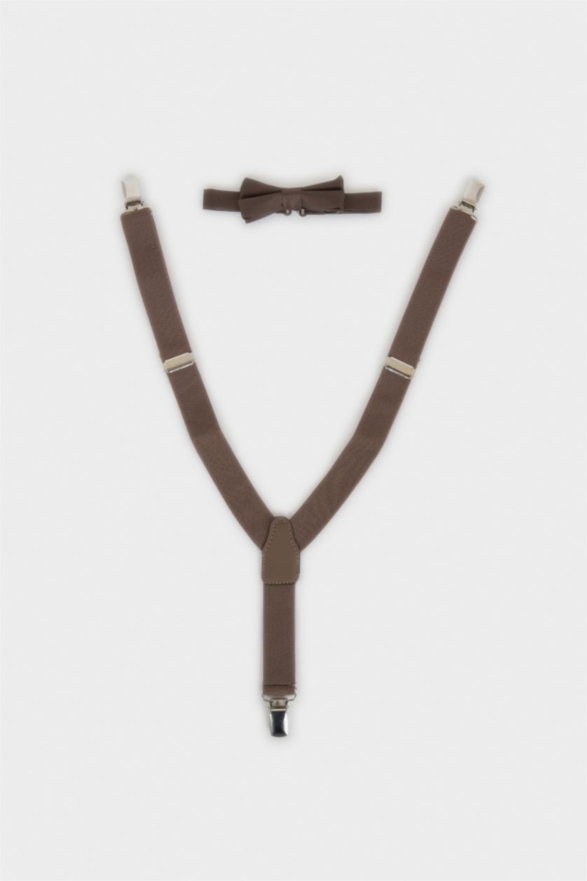 Erkek Çocuk - Genç Erkek Vizon Pamuklu Papyon Pantolon Askısı 2'li Erkek Çocuk