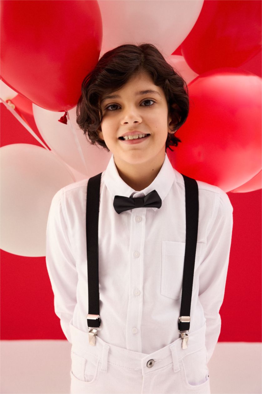 Young Boys - Teen Boys Black Boy Cotton Bow Tie Suspenders 2 Piece Set