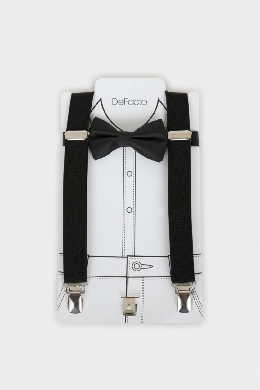 Young Boys - Teen Boys Black Boy Cotton Bow Tie Suspenders 2 Piece Set