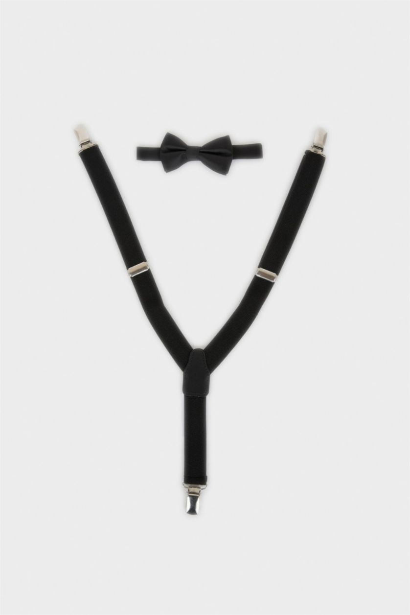 Young Boys - Teen Boys Black Boy Cotton Bow Tie Suspenders 2 Piece Set