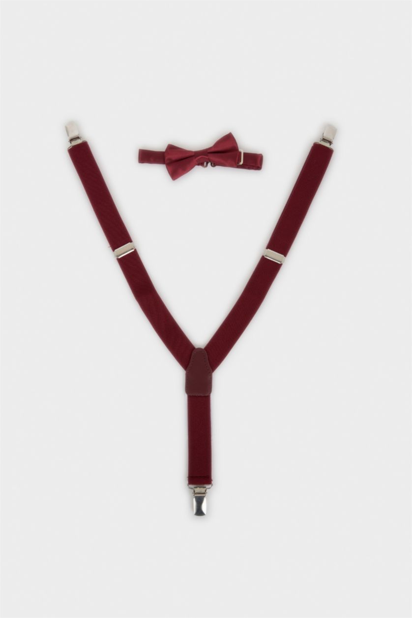 Erkek Çocuk - Genç Erkek Bordo Pamuklu Papyon Pantolon Askısı 2'li Erkek Çocuk