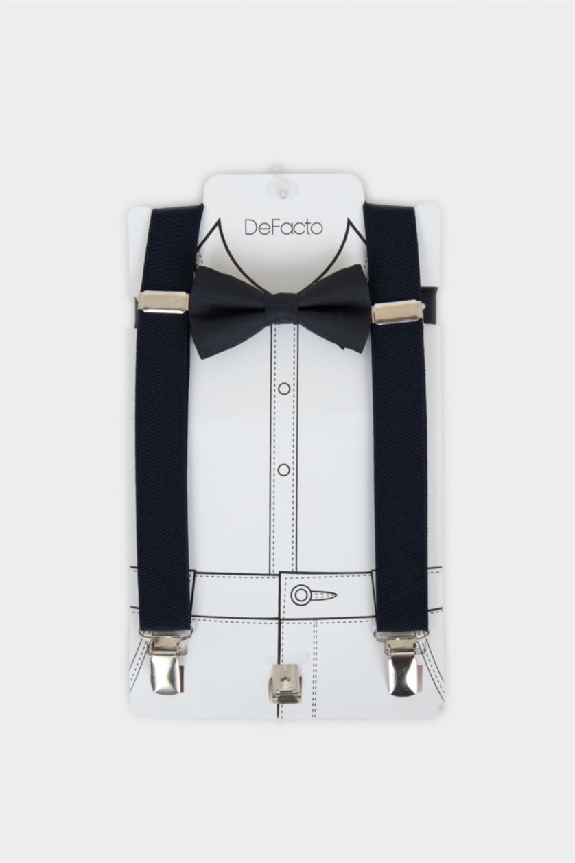 Erkek Çocuk - Genç Erkek Lacivert Pamuklu Papyon Pantolon Askısı 2'li Erkek Çocuk