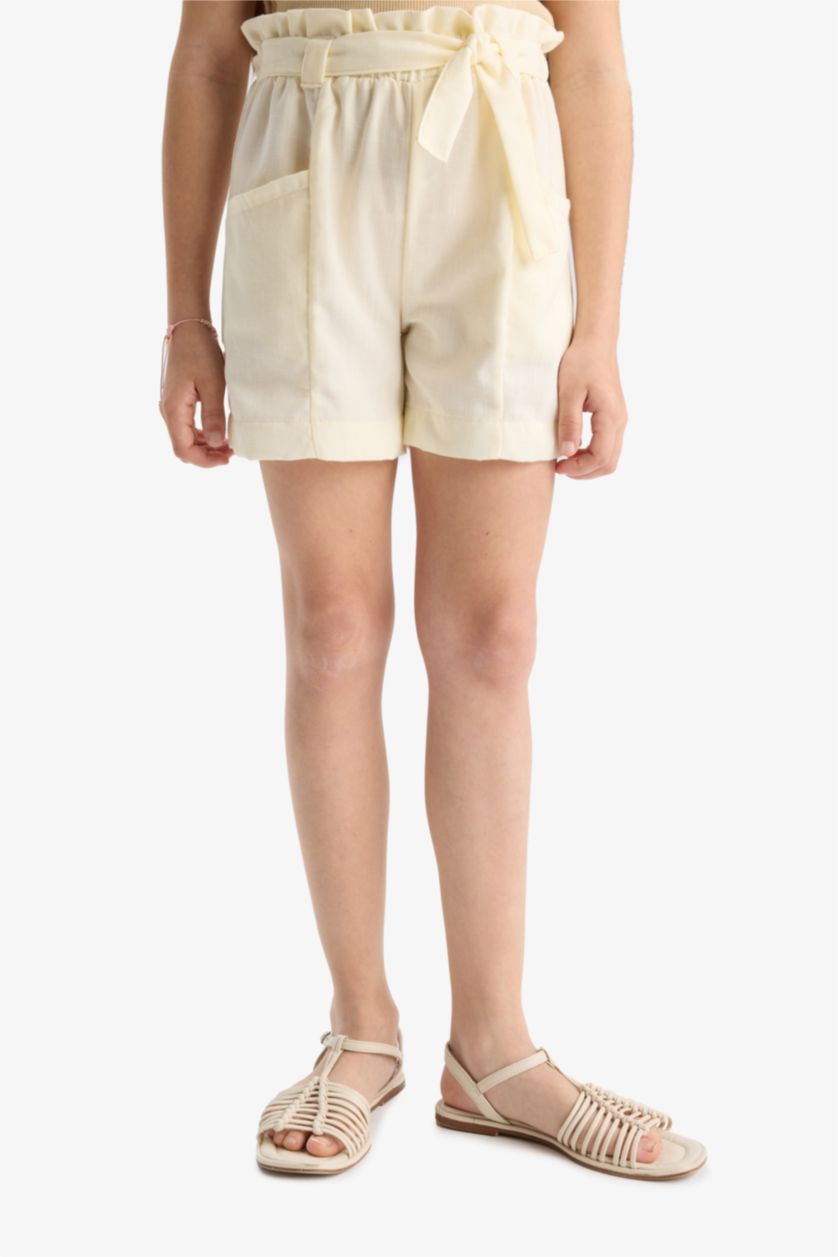 GIRLS & TEENS Ecru Girl Paperbag Shorts with Pockets