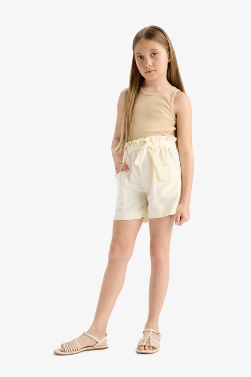 GIRLS & TEENS Ecru Girl Paperbag Shorts with Pockets