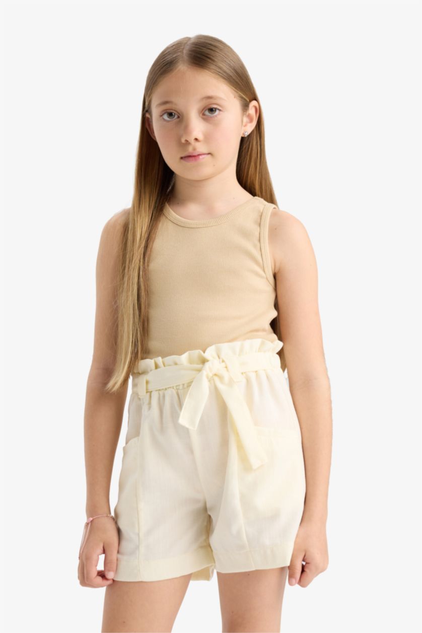 GIRLS & TEENS Ecru Girl Paperbag Shorts with Pockets