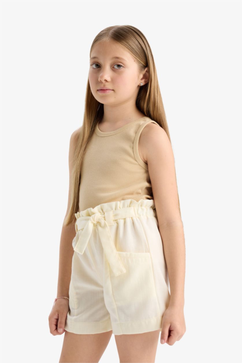 GIRLS & TEENS Ecru Girl Paperbag Shorts with Pockets