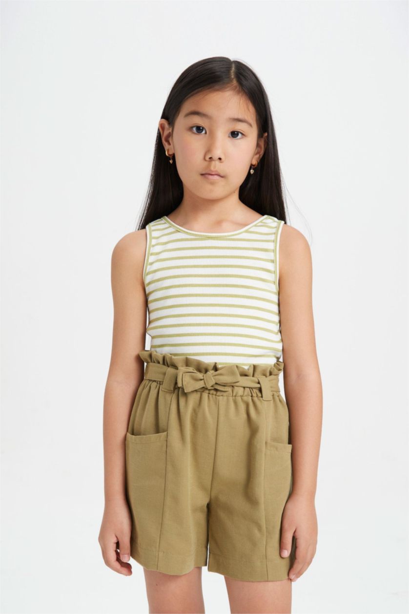 Kız Çocuk - Genç Kız Haki Cepli Paperbag Şort Kız Çocuk