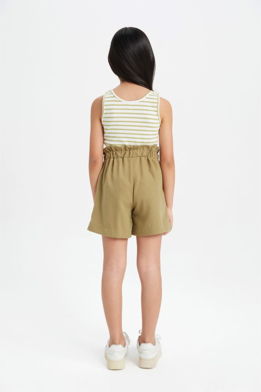 Kız Çocuk - Genç Kız Haki Cepli Paperbag Şort Kız Çocuk