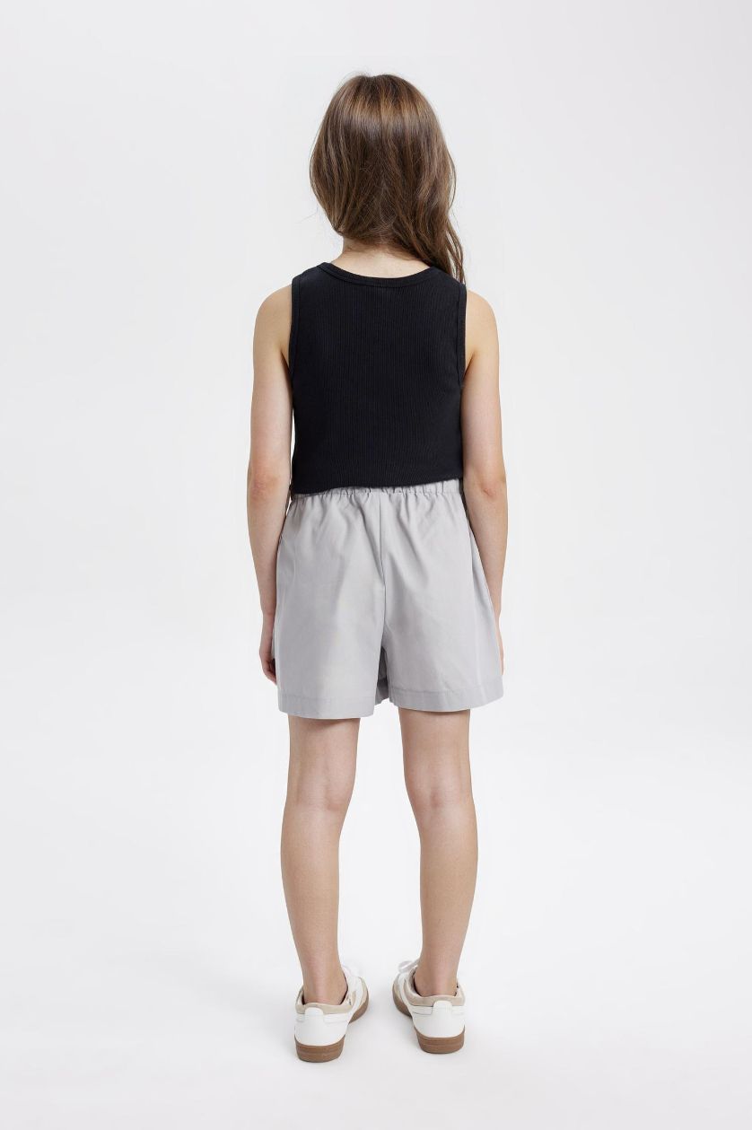 Kız Çocuk - Genç Kız Açık Gri Pamuklu Cepli Şort Kız Çocuk