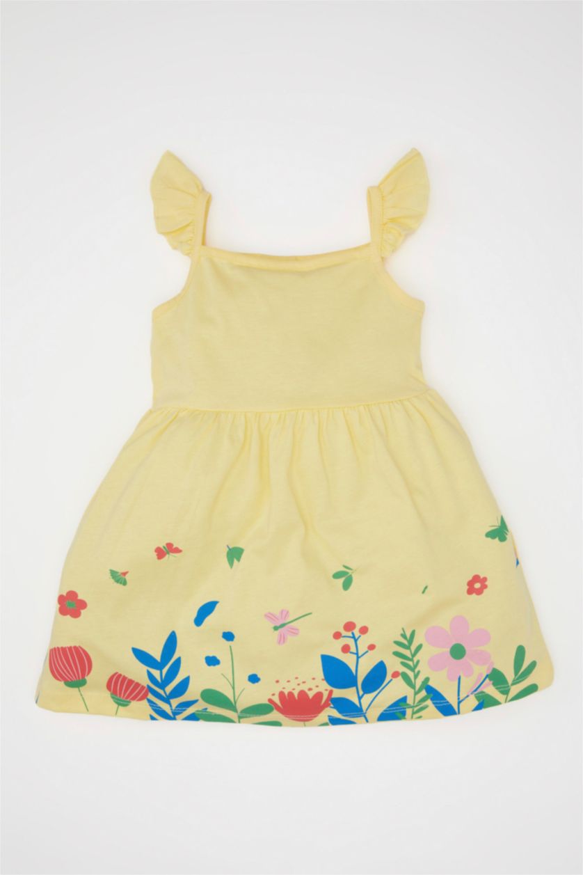 BÉBÉ FILLE Jaune Robe en Tricot Fleur Col Ras Du Cou Sans Manches