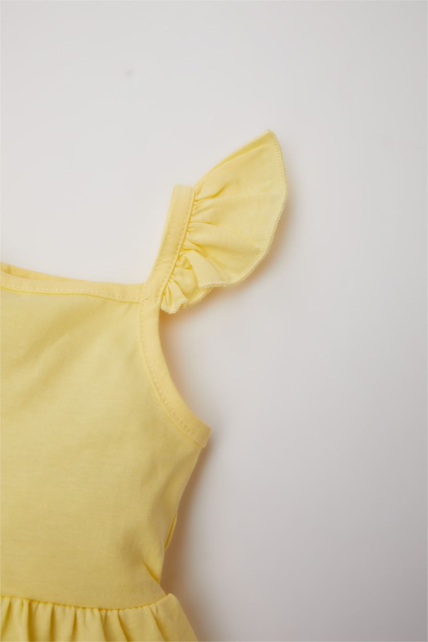 BÉBÉ FILLE Jaune Robe en Tricot Fleur Col Ras Du Cou Sans Manches