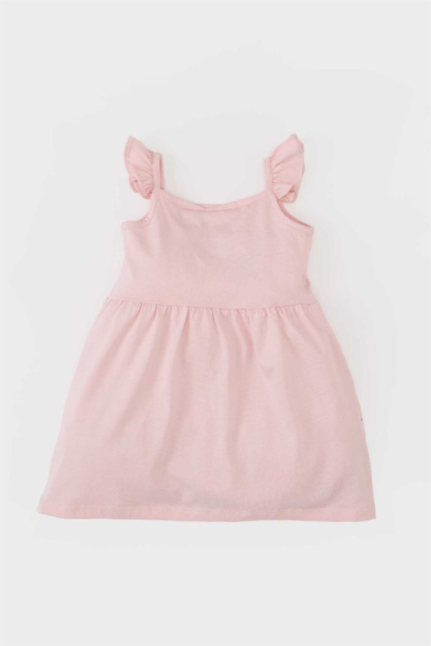 Kız Bebek Açık Pembe Çiçekli Askılı Elbise Kız Bebek