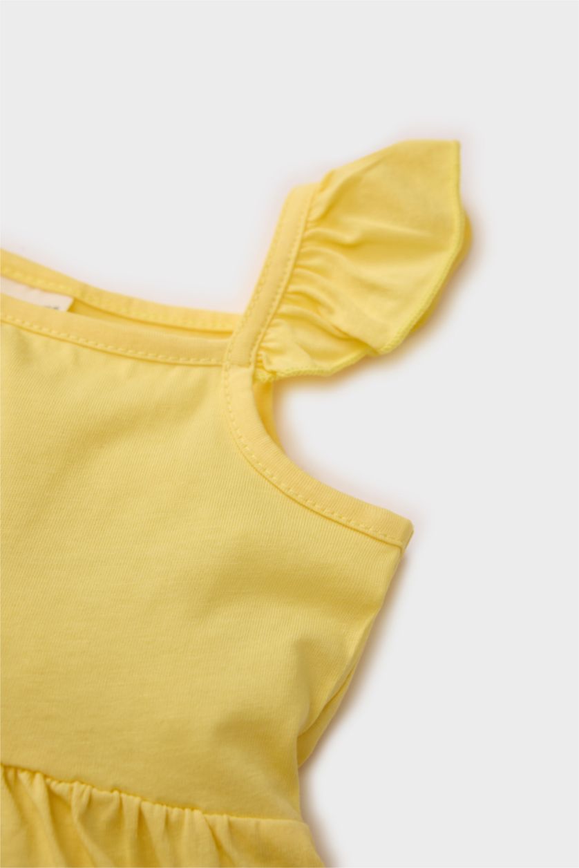 Kız Bebek Sarı Çiçekli Askılı Elbise Kız Bebek