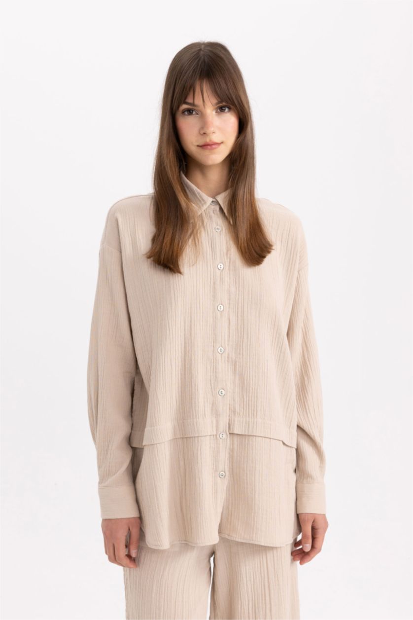 WOMAN Sand Relax Fit Muslin Long Sleeve Tunic