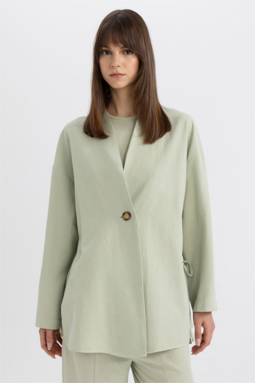 WOMAN Mint Relax Fit V-Neck Linen Blend Kimono