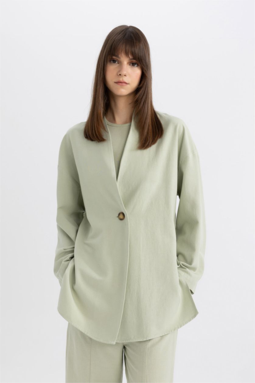 WOMAN Mint Relax Fit V-Neck Linen Blend Kimono