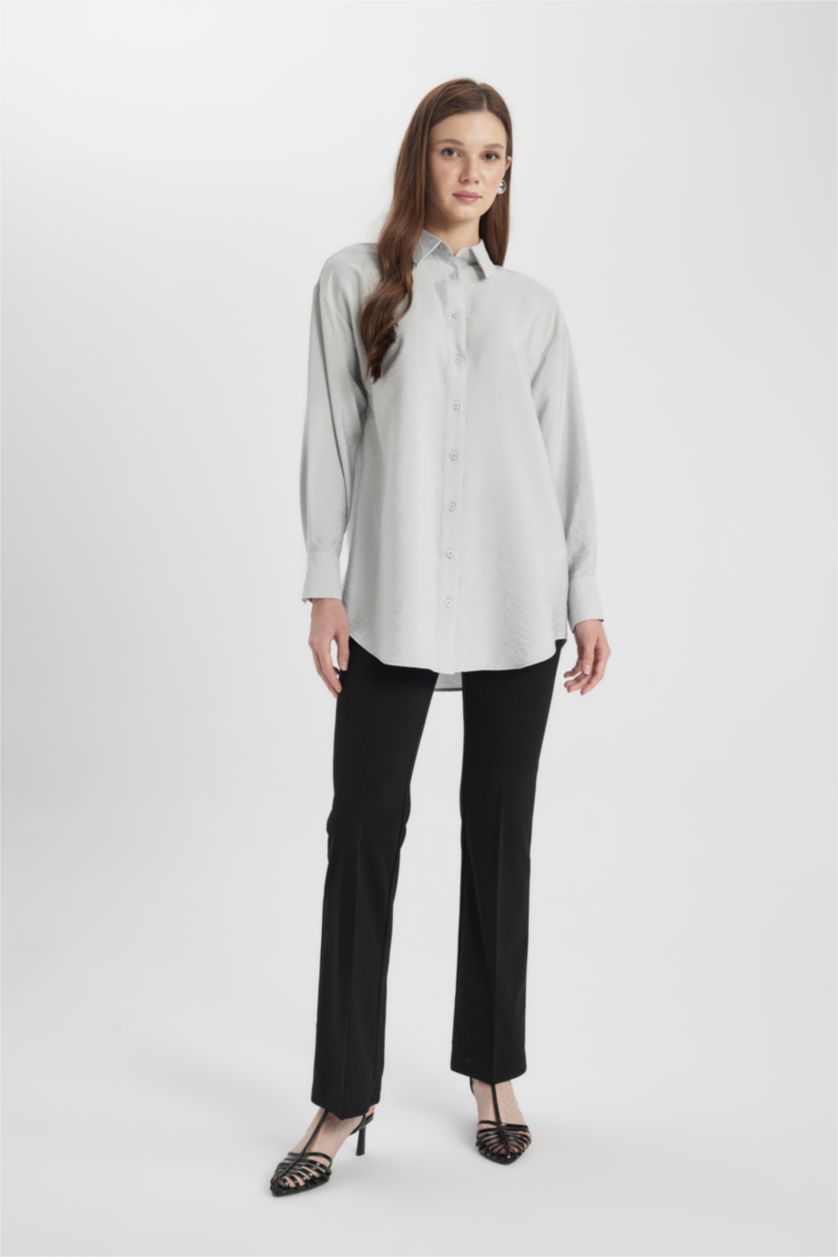 WOMAN Light Grey Relax Fit Basic Long Sleeve Shirt Tunic