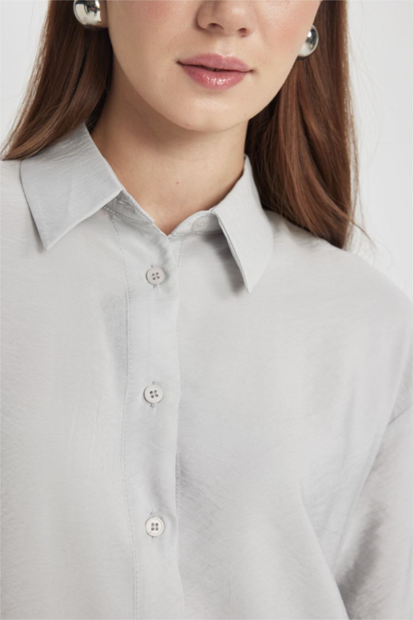 WOMAN Light Grey Relax Fit Basic Long Sleeve Shirt Tunic