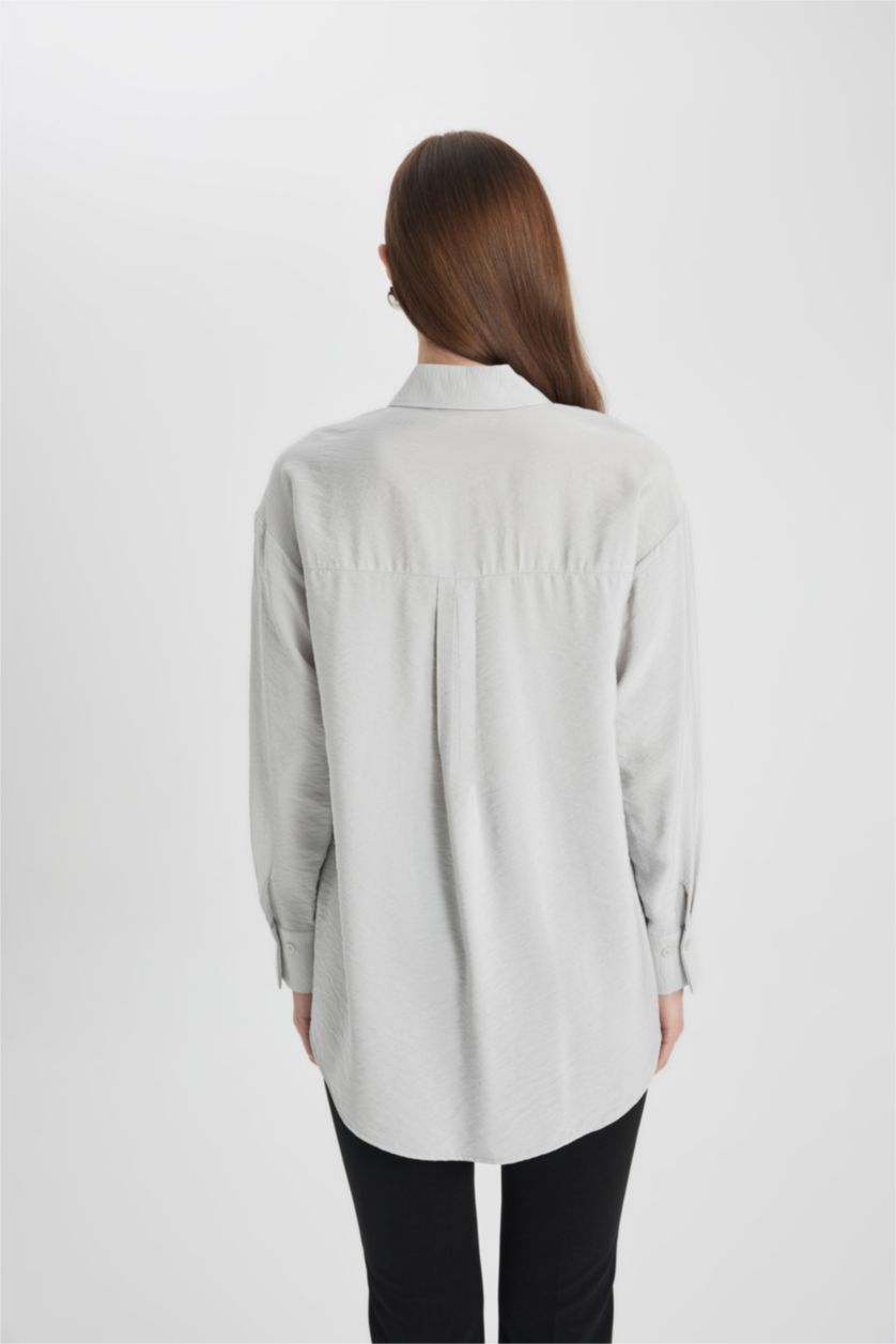 WOMAN Light Grey Relax Fit Basic Long Sleeve Shirt Tunic