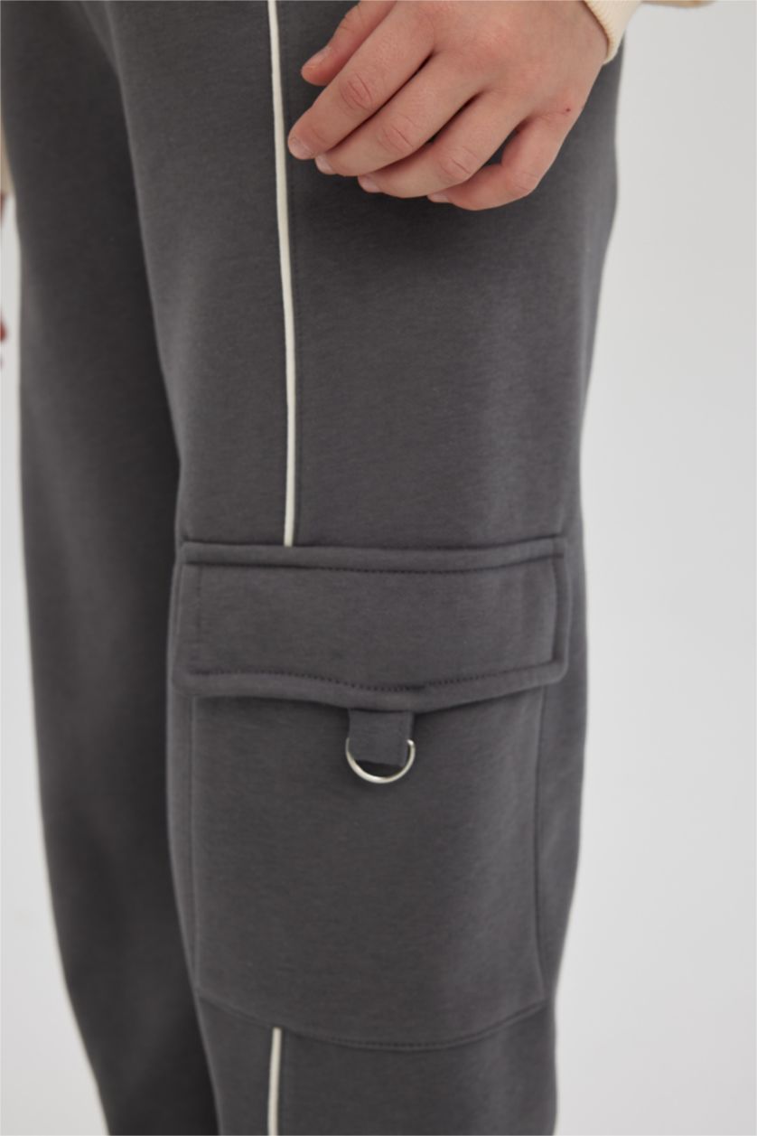 FILLES Anthracite Pantalon de Jogging Cargo épais à Poches Larges Et Ample Pour Fille