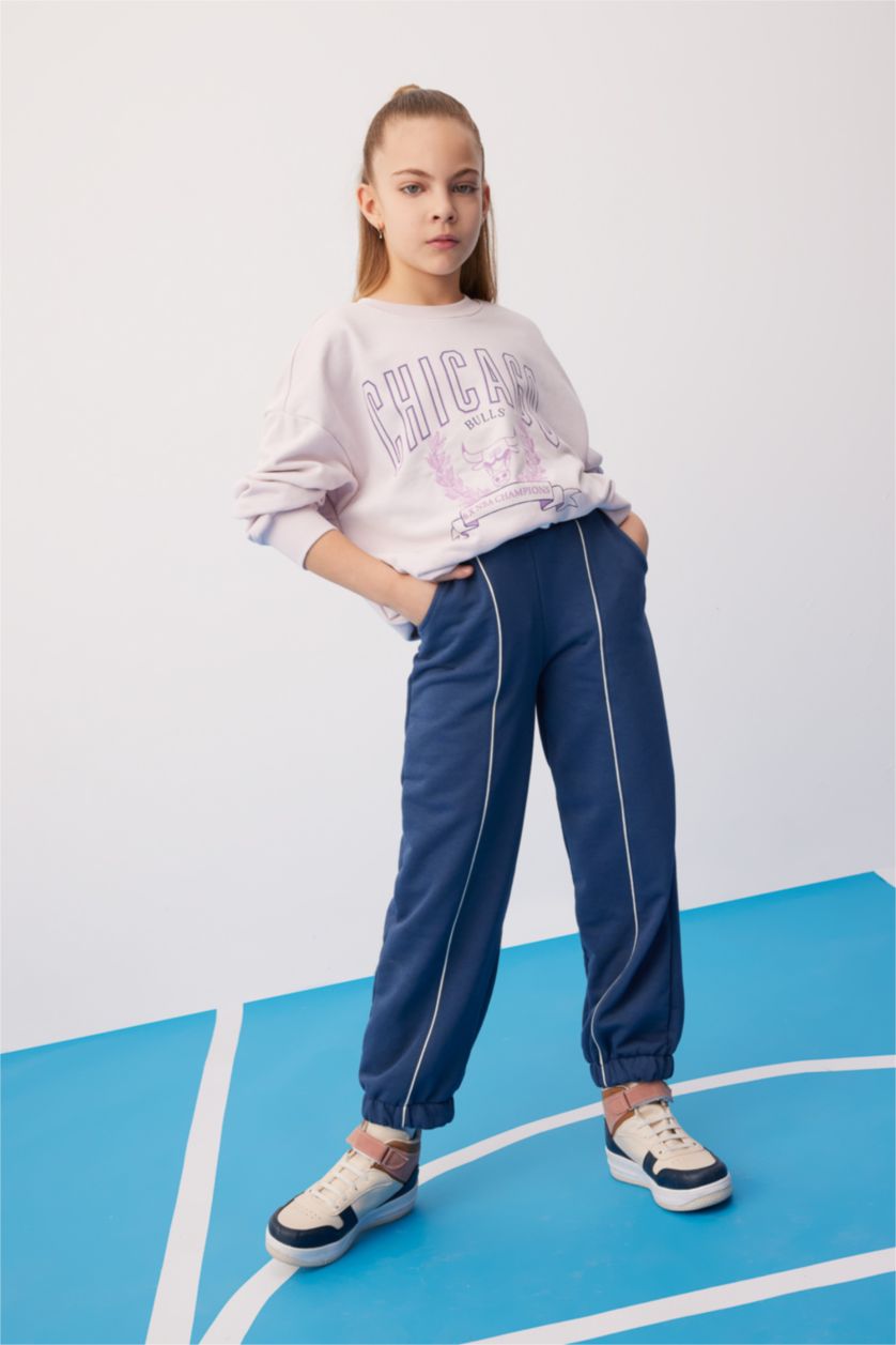 بناتي نيلي بنطلون سويت بانتس بناتي قصة فضفاضة