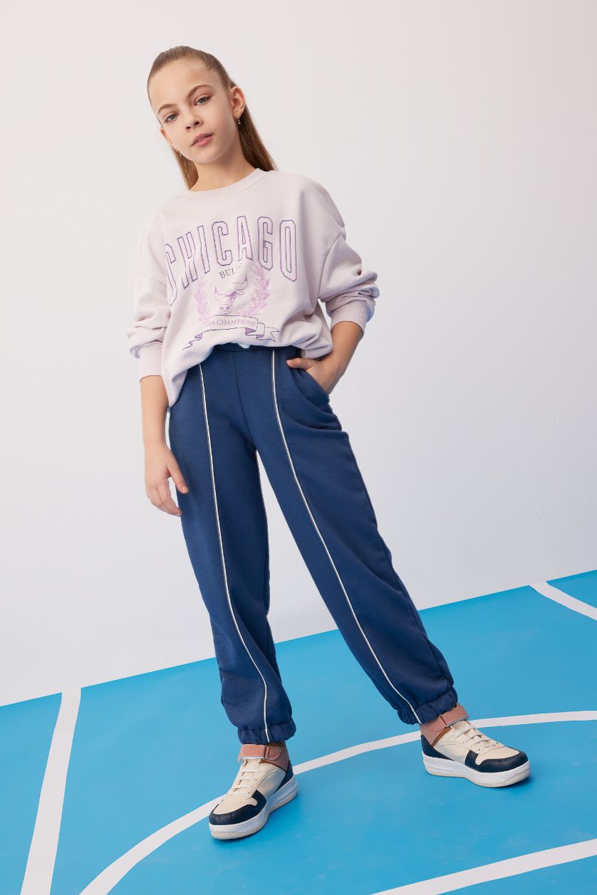 بناتي نيلي بنطلون سويت بانتس بناتي قصة فضفاضة