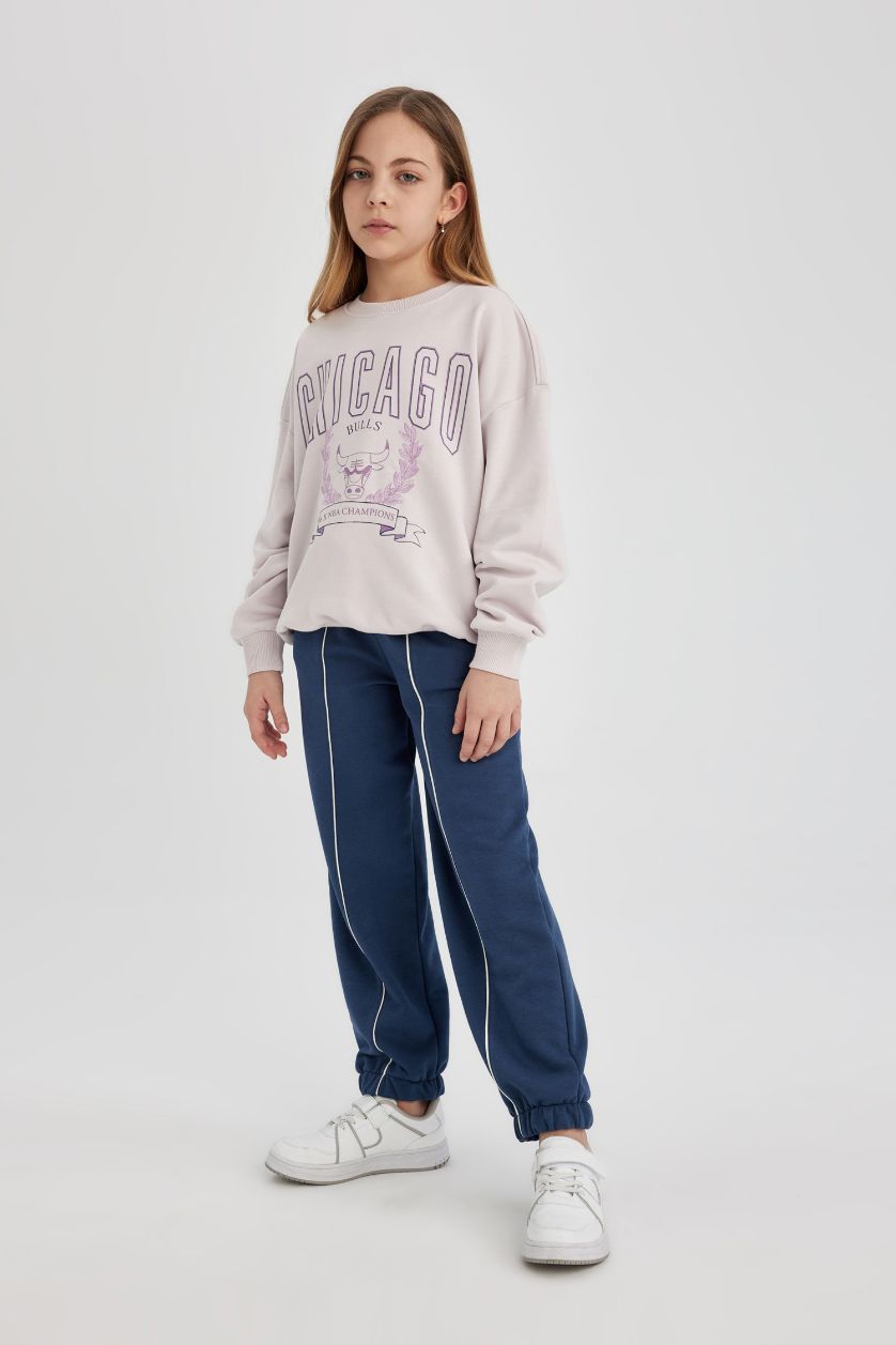 بناتي نيلي بنطلون سويت بانتس بناتي قصة فضفاضة