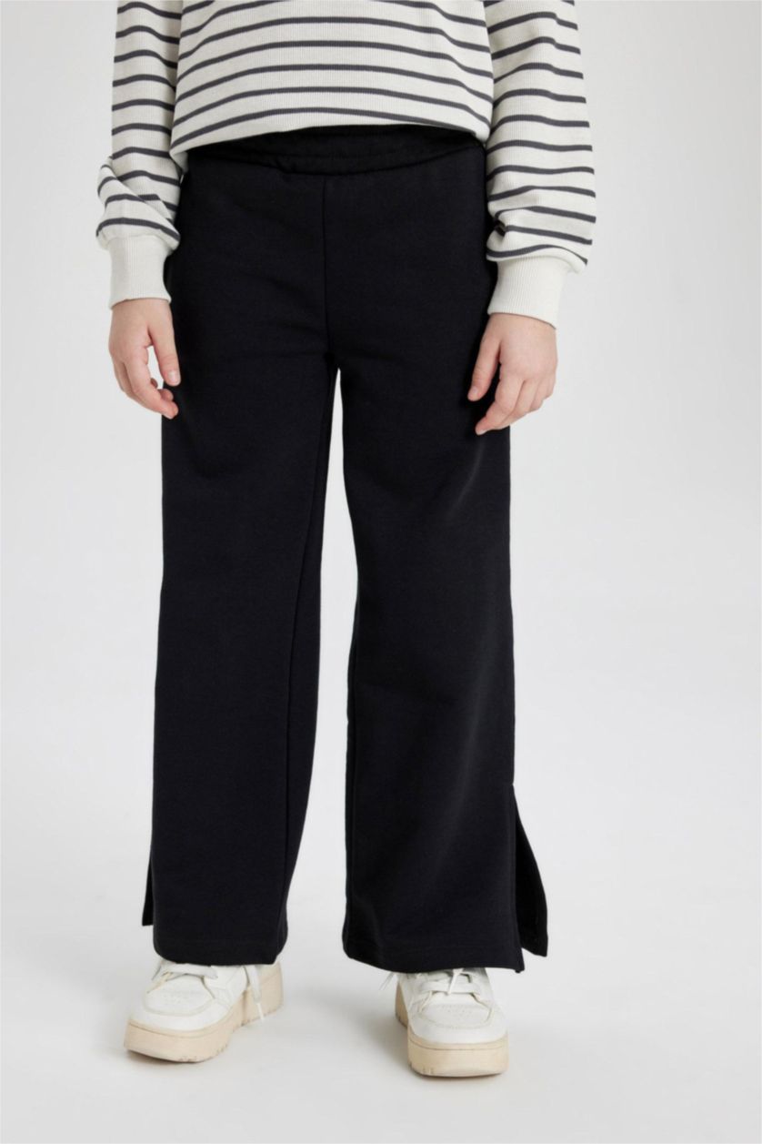FILLES Noir Pantalon Large à Fente Latérale pour Fille