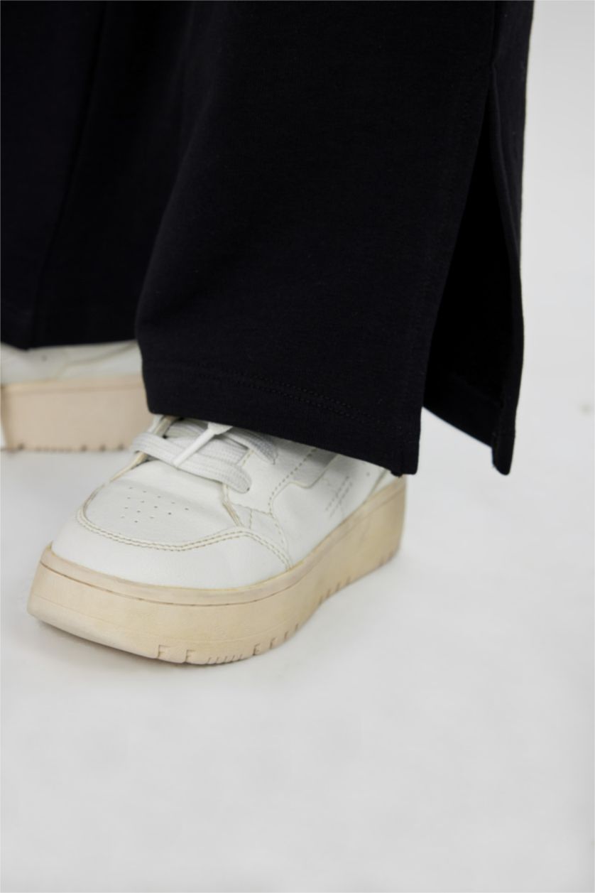 FILLES Noir Pantalon Large à Fente Latérale pour Fille