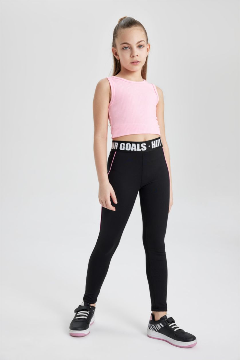 FILLES Noir Legging Long Imprimé pour Fille