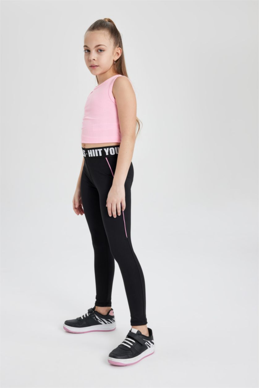 FILLES Noir Legging Long Imprimé pour Fille