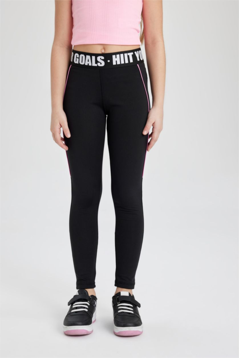 FILLES Noir Legging Long Imprimé pour Fille