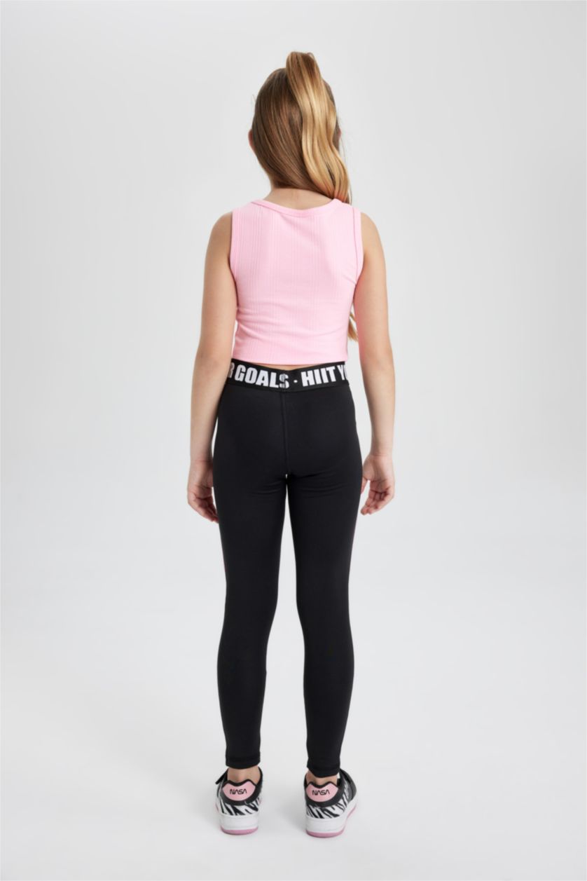 FILLES Noir Legging Long Imprimé pour Fille