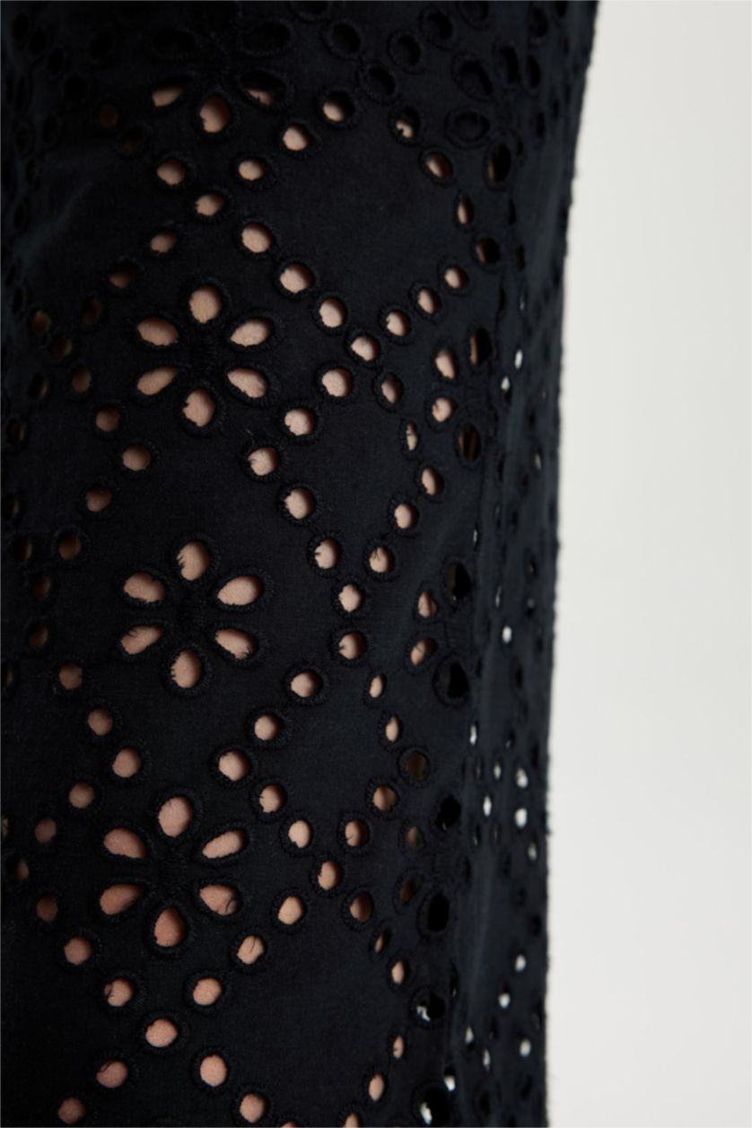 نساء أسود بنطرون مطرز برجل واسع وايد ليج بخصر عالي بجيب