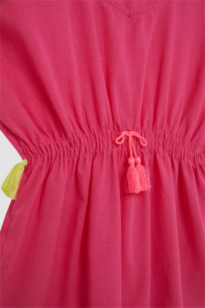 بناتي نيون فوشيا كاش مايوه بناتي قطن مكشكش