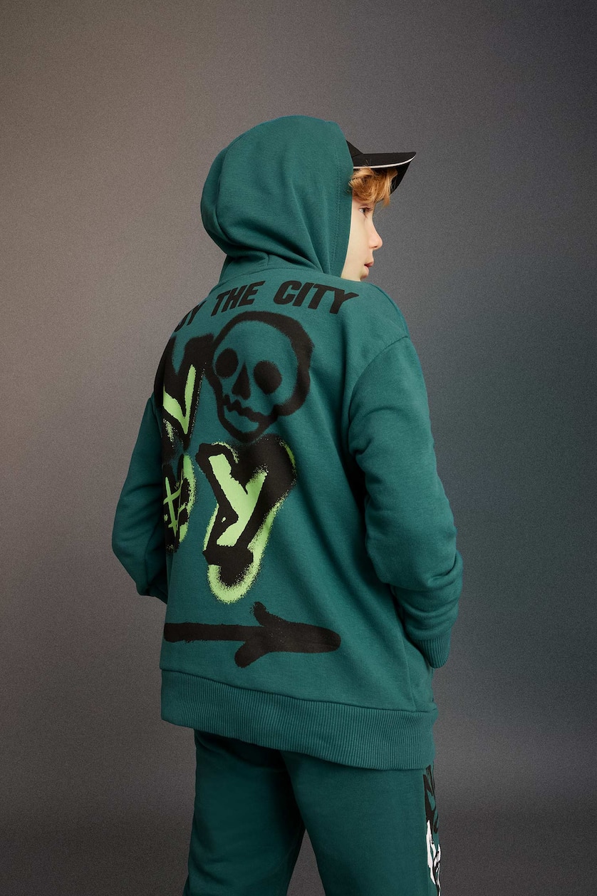 Young Boys - Teen Boys Green Boy Oversize Fit Hooded Sweatshirt