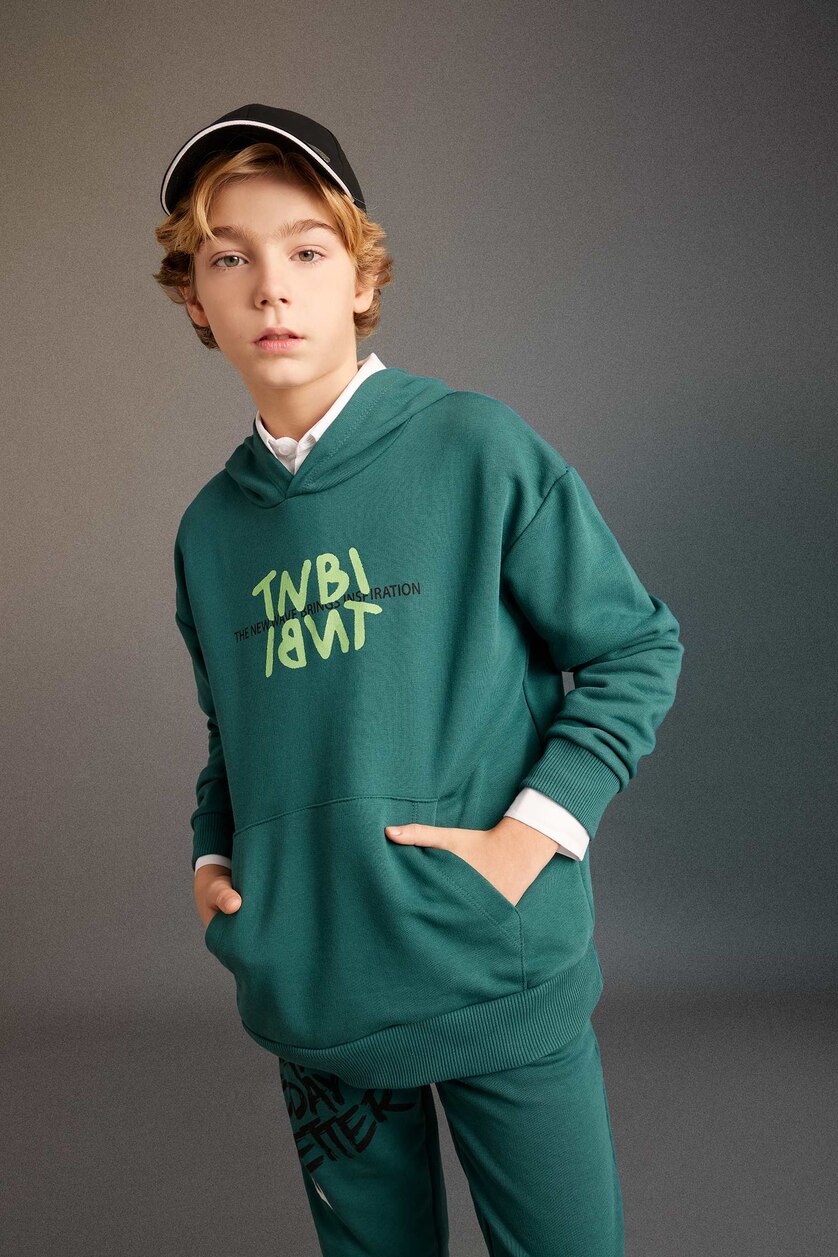 Young Boys - Teen Boys Green Boy Oversize Fit Hooded Sweatshirt