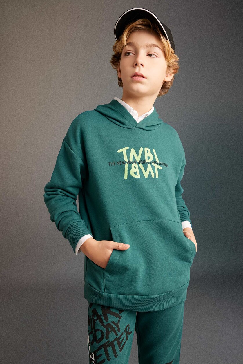 Young Boys - Teen Boys Green Boy Oversize Fit Hooded Sweatshirt