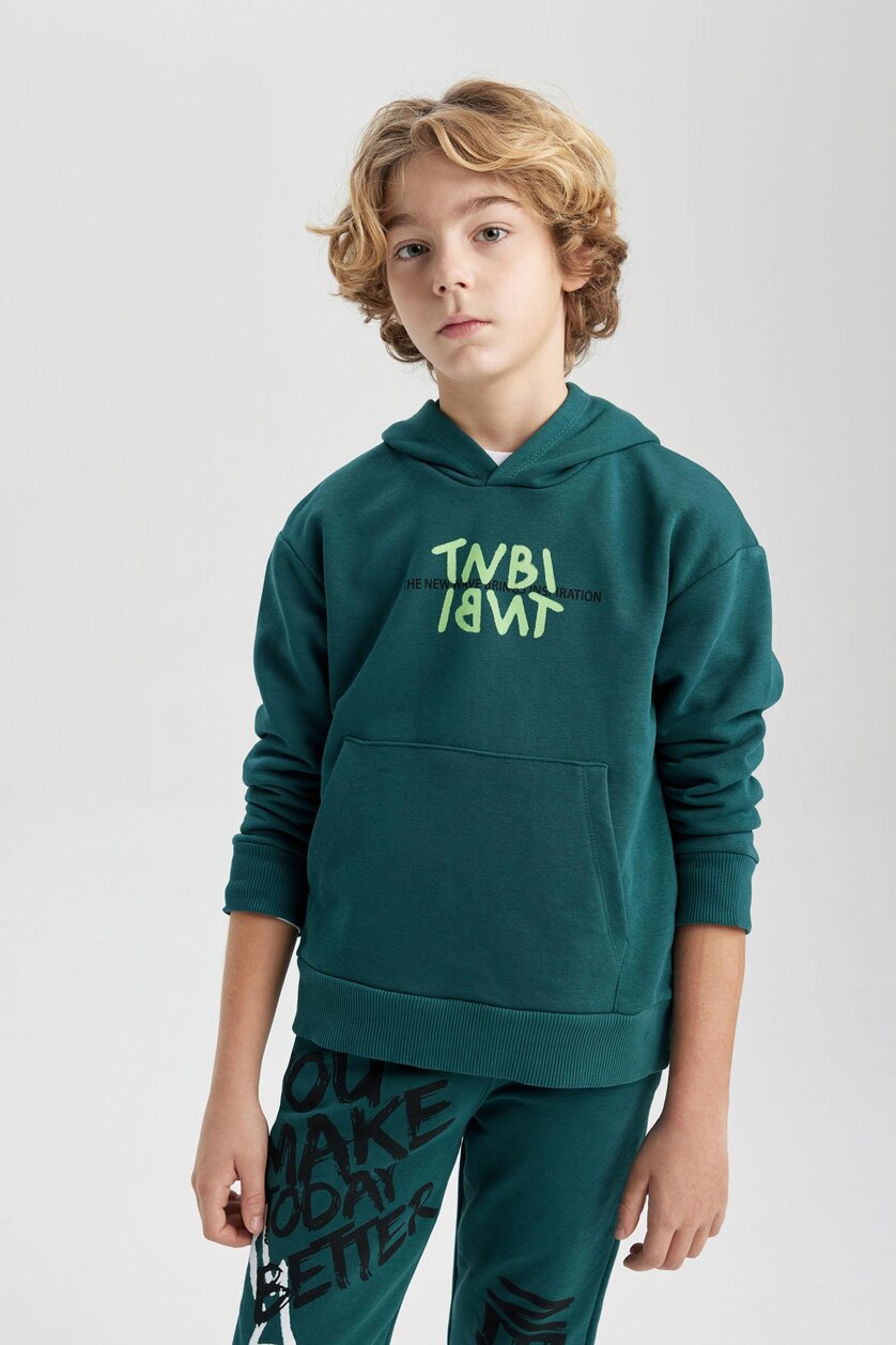 Young Boys - Teen Boys Green Boy Oversize Fit Hooded Sweatshirt
