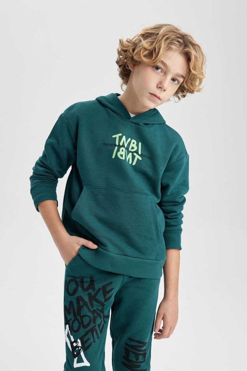 Young Boys - Teen Boys Green Boy Oversize Fit Hooded Sweatshirt