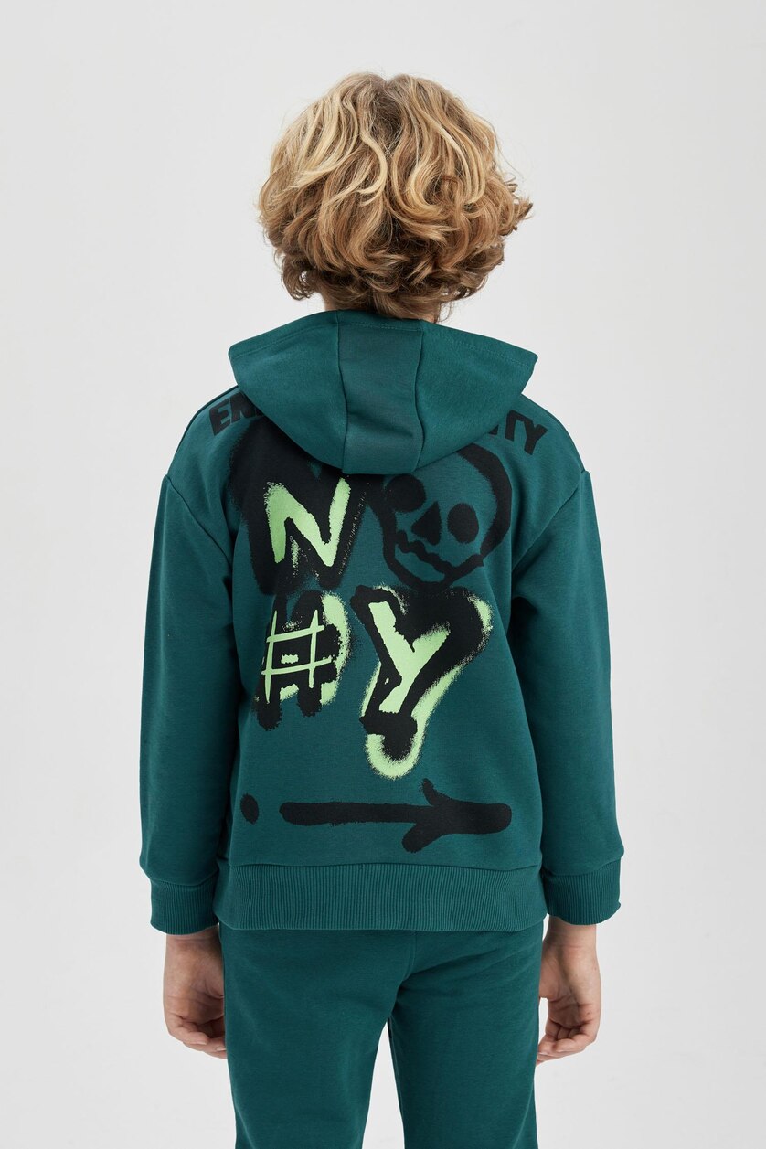 Young Boys - Teen Boys Green Boy Oversize Fit Hooded Sweatshirt