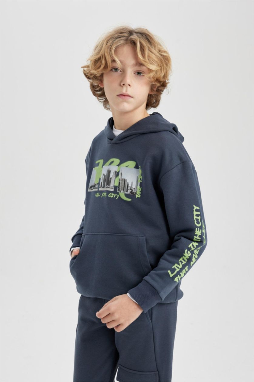 أولاد أنثرا سويت شيرت ولادي اوفر سايز بغطاء للرأس بجيب