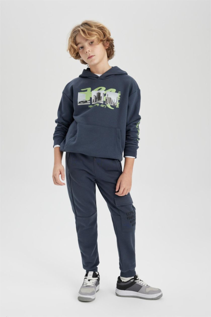 أولاد أنثرا سويت شيرت ولادي اوفر سايز بغطاء للرأس بجيب